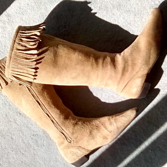 Shoes - Vintage Boho Suede Boots with Fringe; Size 8.5 M
